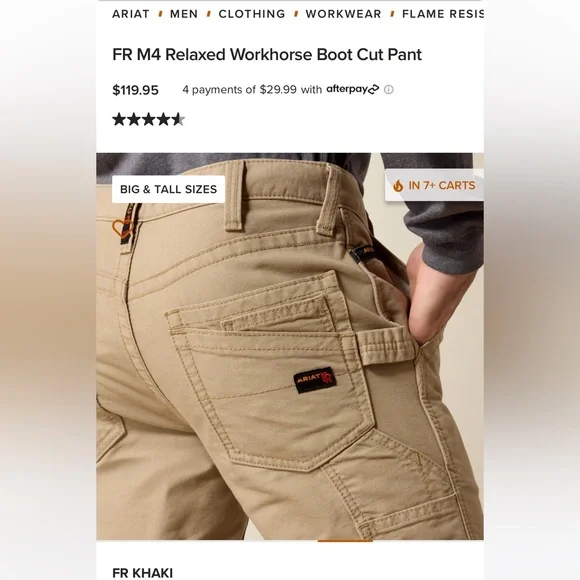 Ariat Men's FR Tan Pants - Picture 6 of 7